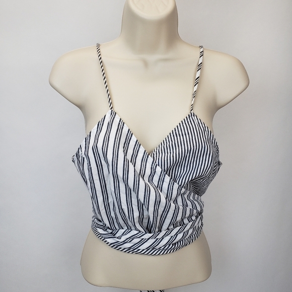 Treasure & Bond Wrap Camisole Top Cropped White Navy Mixed Stripe size medium - Picture 2 of 9